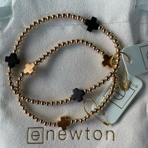 Newton Elegant Gold and Black Cross Bracelet Set